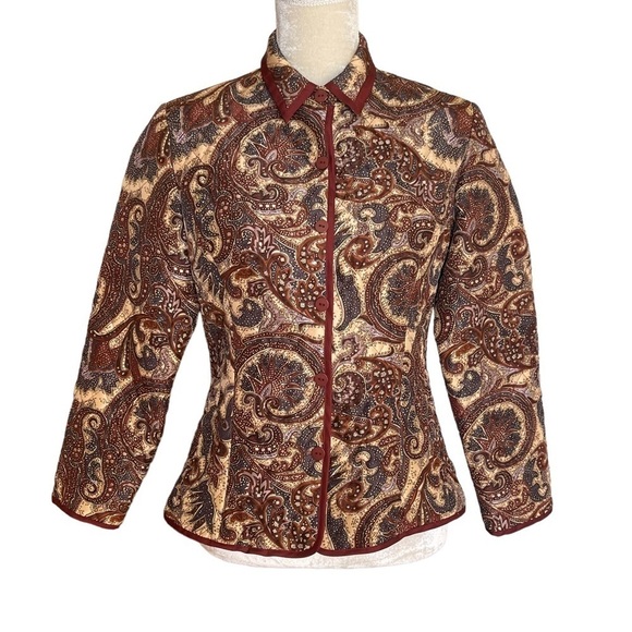 Silkland Paisley Quilted 100%Pure Silk Jacket Coat Women’s Size PS Petite - Picture 1 of 7